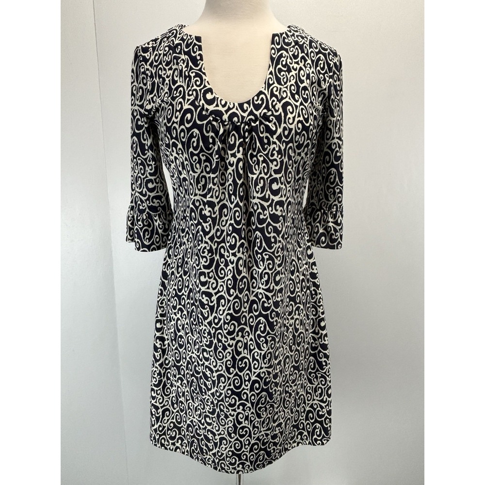Jude Connolly Dress Sz Medium Women's Navy Ivory Stretch Comfort